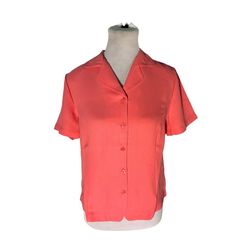 NWOT Liz Baker Coral Button-Up Short-Sleeve Professional Wear Blouse 4 Petite